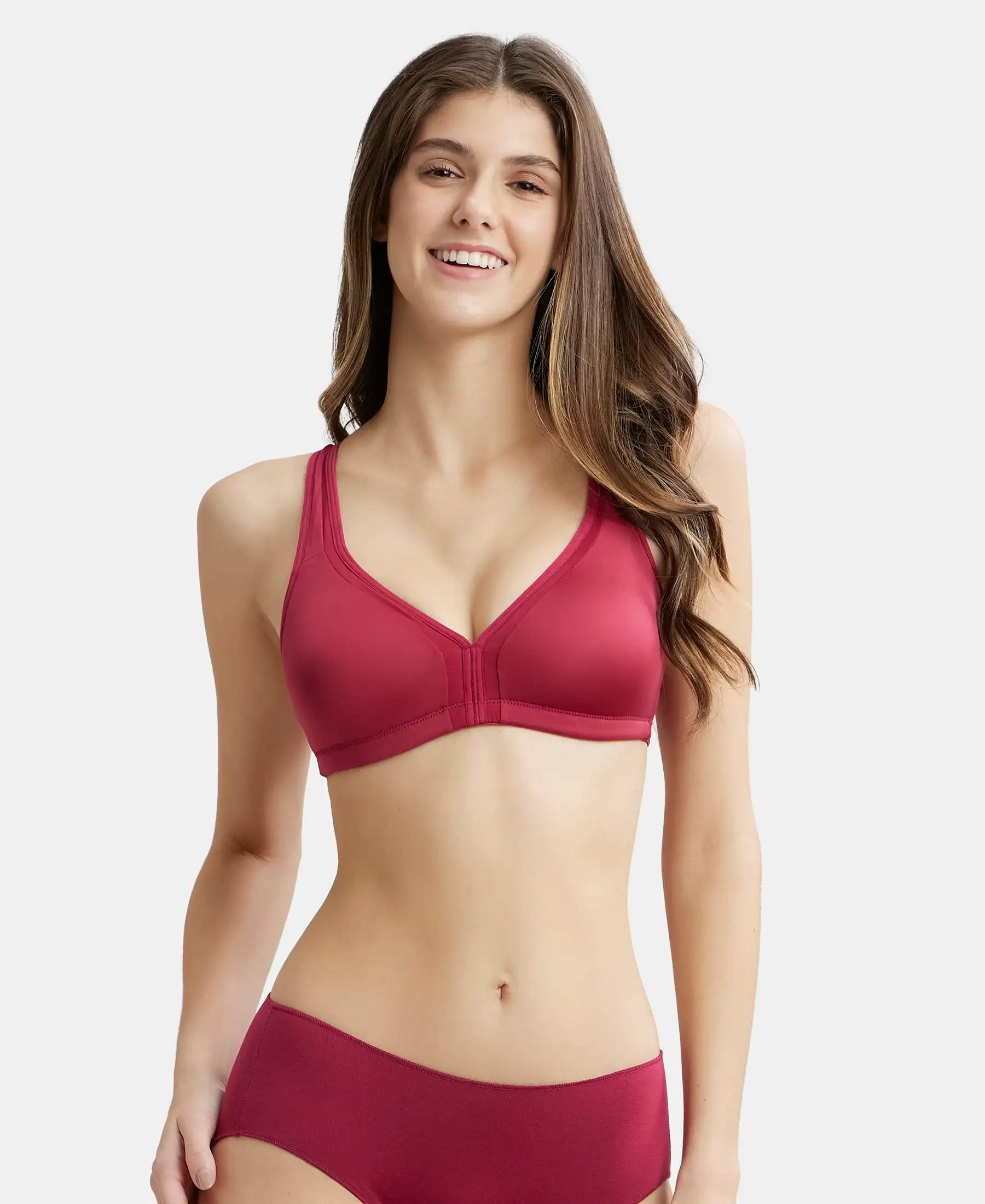 Wirefree Non Padded Soft Touch Microfiber Elastane Stretch Full Coverage Plus Size Bra with Stylised Mesh Panel - Anemone Stretchy Full Coverage