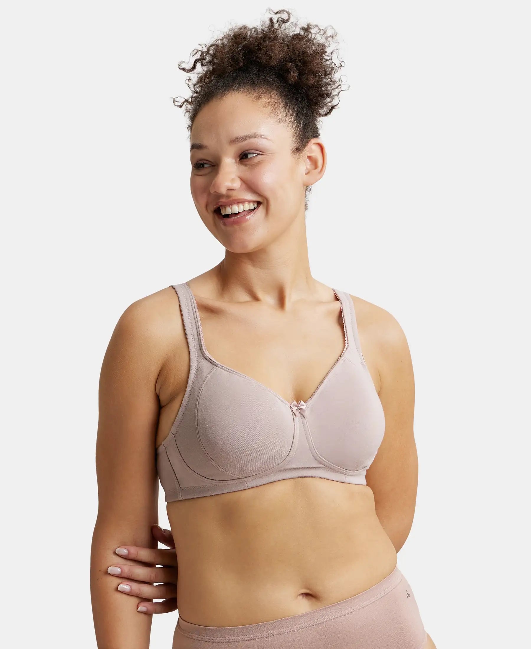 Wirefree Non Padded Super Combed Cotton Elastane Stretch Full Coverage Plus Size Bra Plush Lining Cup - Mocha Cotton Comfort Bra