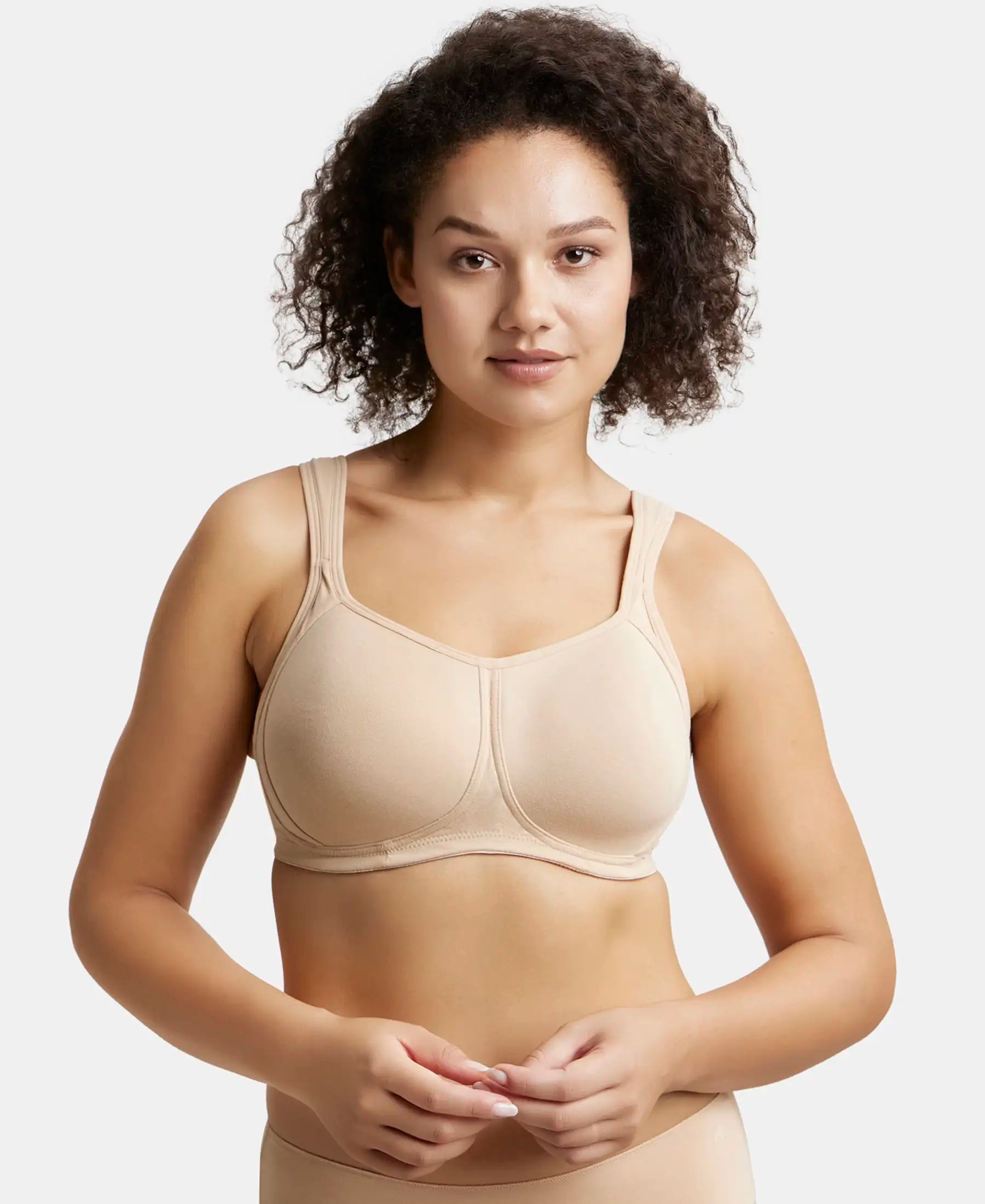 Wirefree Padded Super Combed Cotton Elastane Stretch Full Coverage Plus Size Bra with Broad Cushioned Fabric Strap - Light Skin Light Seamless Bra