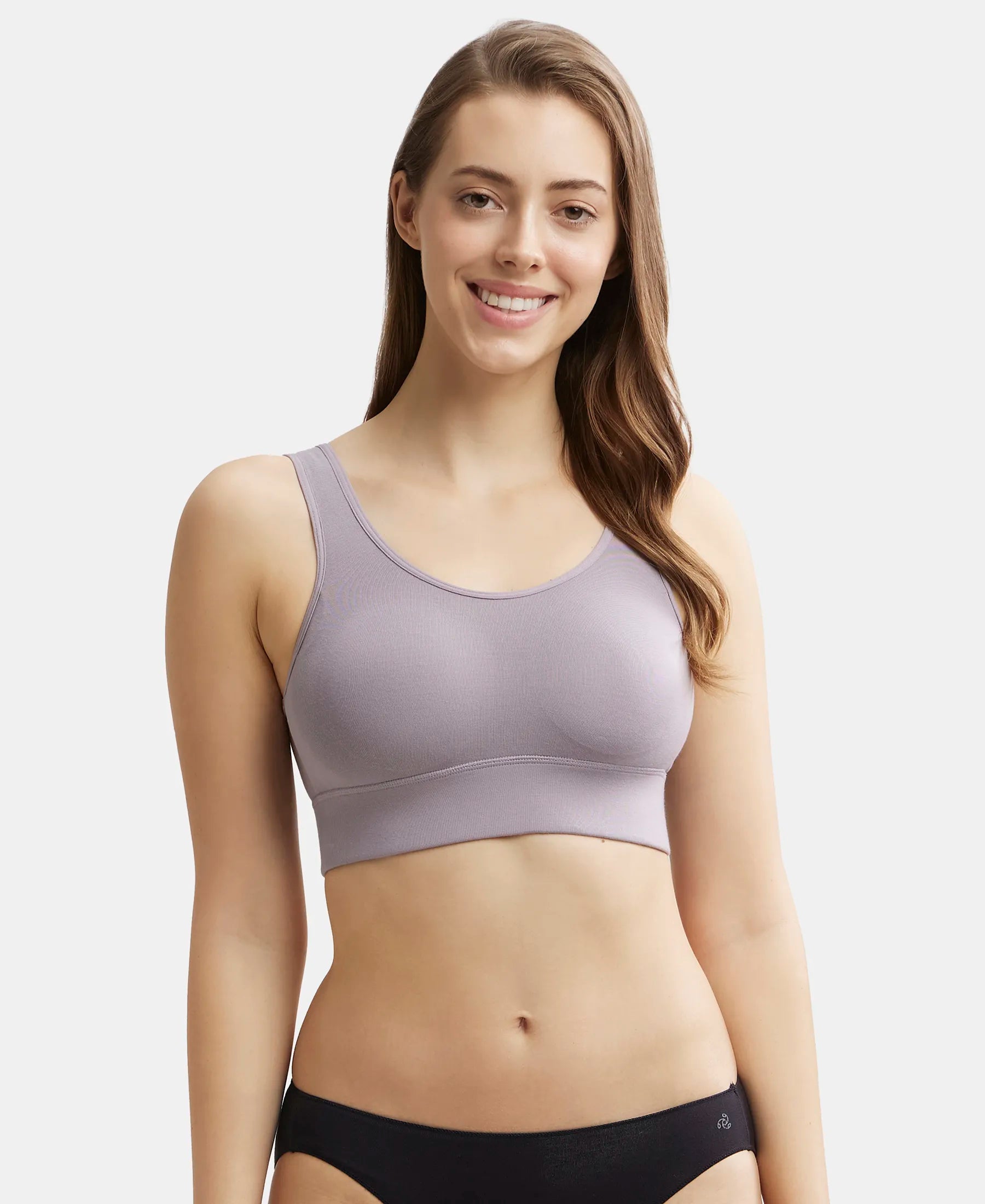 Wirefree Padded Tencel Lyocell Elastane Stretch Full Coverage Lounge Bra with Stay Fresh Properties and Removable Pads - Minimal Grey Soft Mesh Bralette