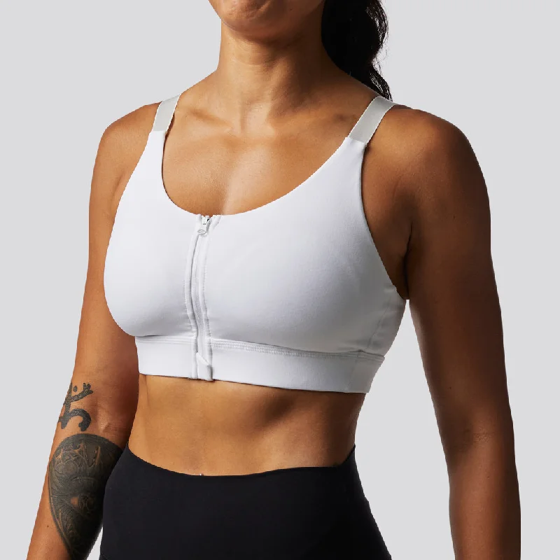 Zip Front Sports Bra (White) Sexy Underwire Bra