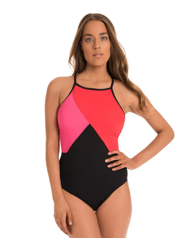 Amoressa by Miraclesuit Solitaire Tatiana High Neck One Piece Swimsuit Beachy Ruffle Bikini