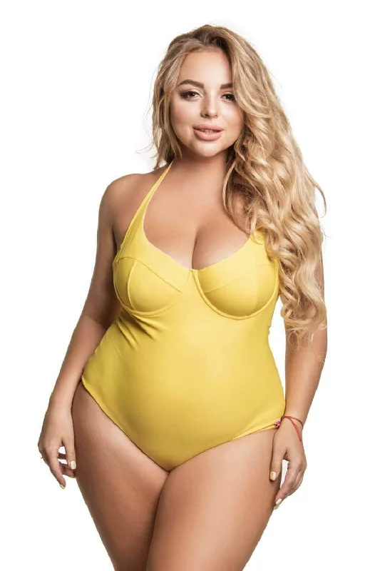 Donna yellow swimsuit plus size Sexy Cutout Swimsuit