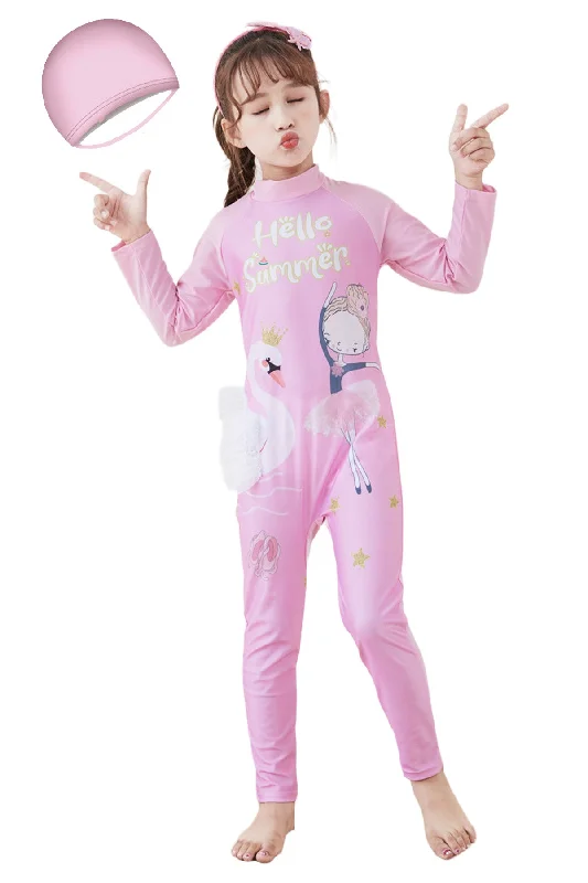 Fancydresswale Girls Full body Protect Swimwear Princess swimsuit- Hello Summer Button-Front Swimsuit