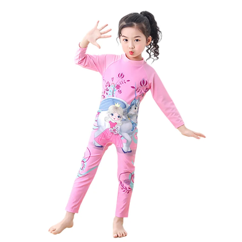Fancydresswale Princess Swimsuit full sleeve for Girls Mesh Panel Swimwear