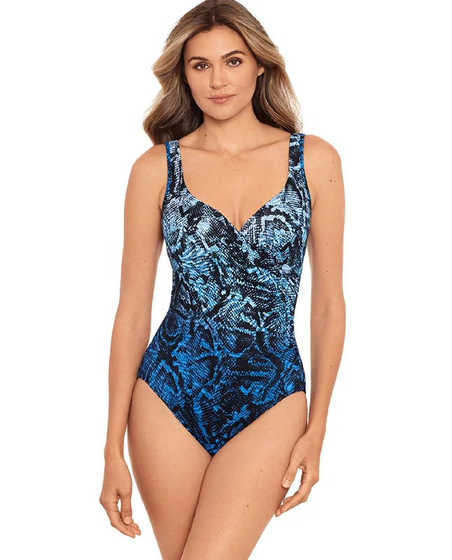 Miraclesuit Boa Blues It's A Wrap Underwire One Piece Swimsuit Floral Swimwear Set