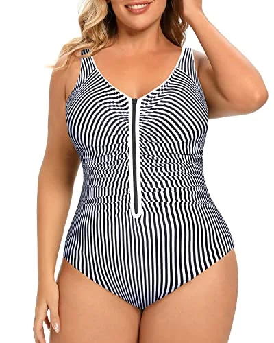 Plus Size Tummy Control One Piece Swimsuits for Women Zipper Bathing Suits Elegant Swimsuit Bottoms