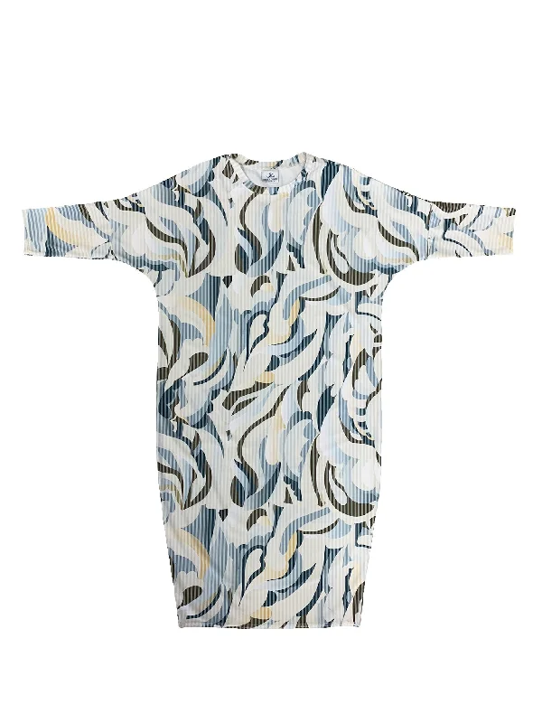 Blue Abstract Flow Swim Dress Ruffled Swimsuit Top