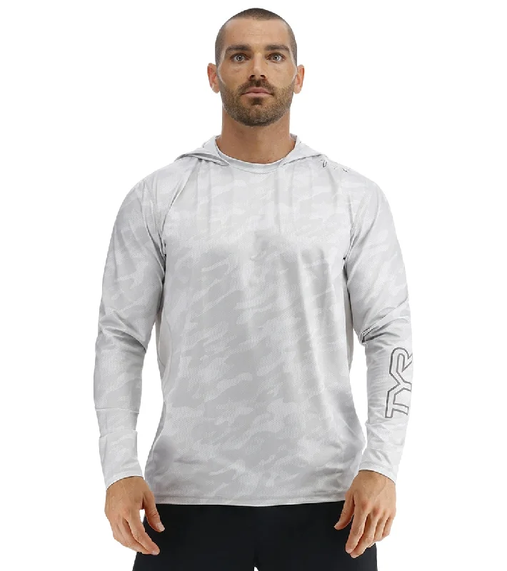 TYR Men's Camohex SunDefense Long Sleeve Hooded UPF 50+ Swim Shirt Windchime Classic Sporty Swimsuit