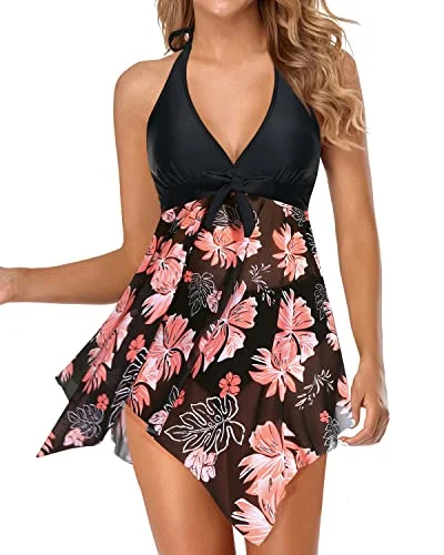 Women Two Piece Swim Dress Swimsuit Halter Bathing Suit Dress Beachy Ruffle Bikini