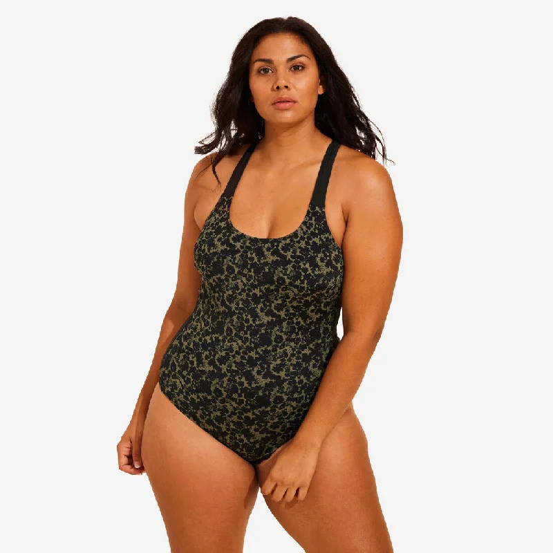 Women's Aquafit-Aquabiking 1-Piece Swimsuit Sofi Lica - Khaki Bold High-Cut Bikini