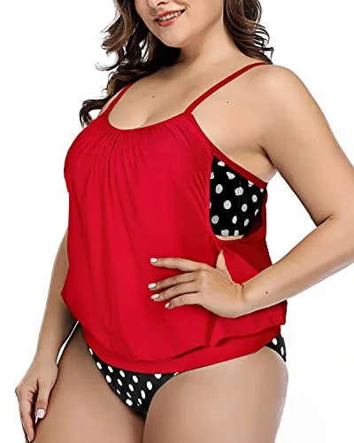 Double Layer Tummy Control Tankini Unique Style Plus Size Tankini-Black Dot High-Cut One-Piece