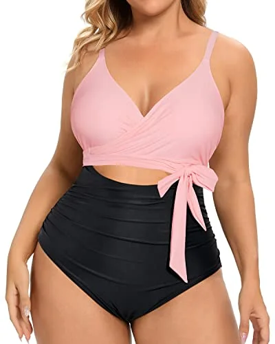 Flattering Cutout Open Back Plus Size One Piece Swimsuits-Pink And Black Vibrant Bikini Bottoms