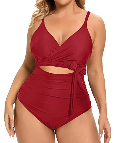 Plus Size Cutout Open Back One Piece Swimsuits For Summer-Red Mesh Swimsuit Top