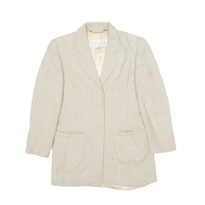 MARGARETHA LEY Escada Cashmere Blend Blazer Jacket Cream Silk 90s Check Womens S Trench Coat Raincoat Waterproof Jacket MARGARETHA LEY Escada Cashmere Blend Blazer Jacket Cream Silk 90s Check Womens S Trench Coat Raincoat Waterproof Jacket