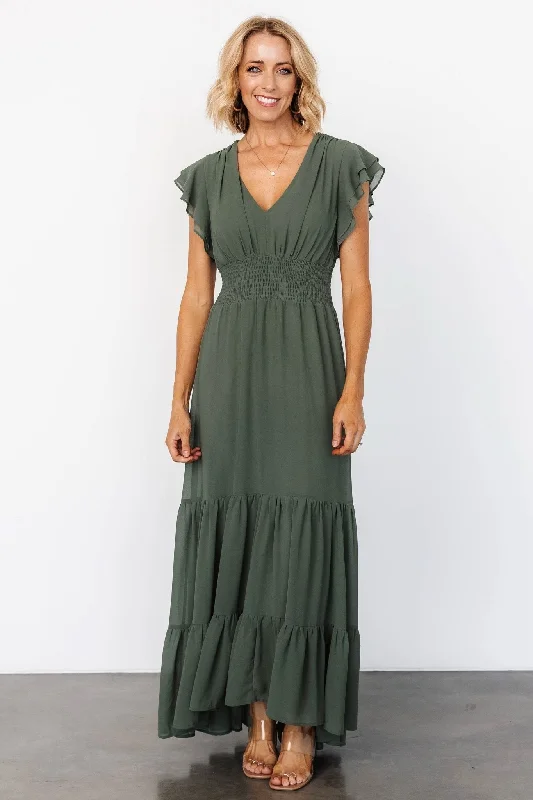 Adelina Maxi Dress | Dark Sage Elegant Maxi Dress with Belt