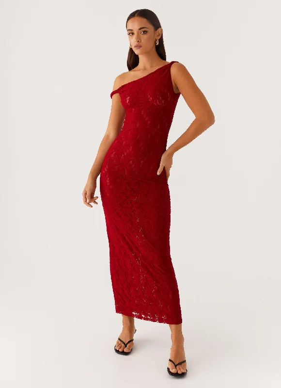 Arabella Twist Shoulder Maxi Dress - Maroon Stylish Maxi Dress with Pleats