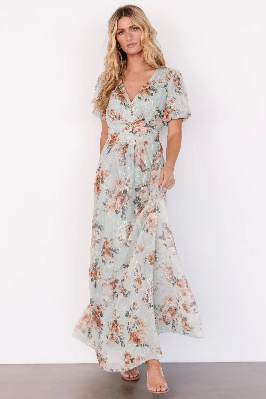 Ardley Maxi Dress | Sage Floral Stylish Maxi Dress with Frills