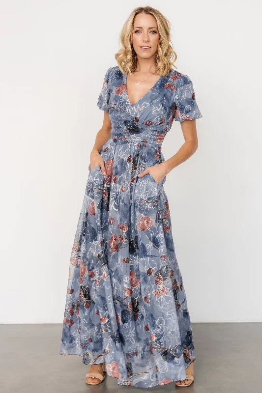 Ardley Maxi Dress | Slate Print Elegant Maxi Dress with Belt