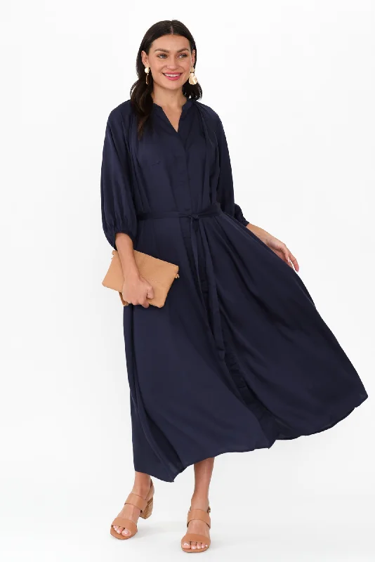 Athena Navy V Neck Dress