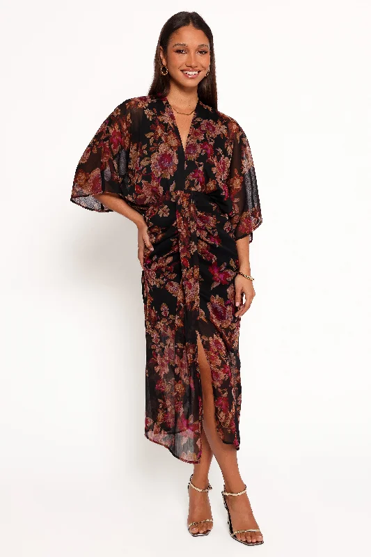 Audrina Maxi Dress - Deep Night Floral Stylish Boho Chic Maxi Dress