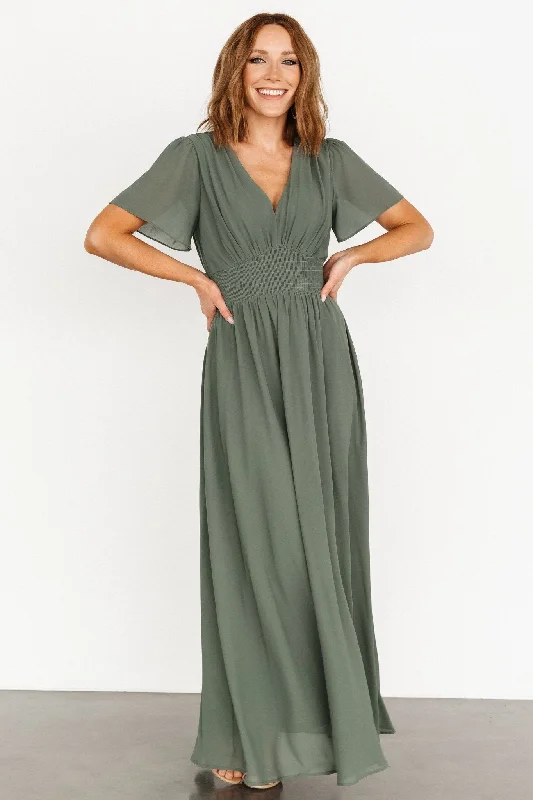 Birdie Maxi Dress | Dark Sage Comfortable Ruffle Hem Maxi Dress