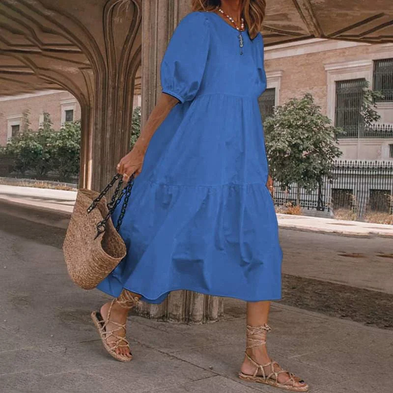 White women Sundresses Puff Sleeve female Dress