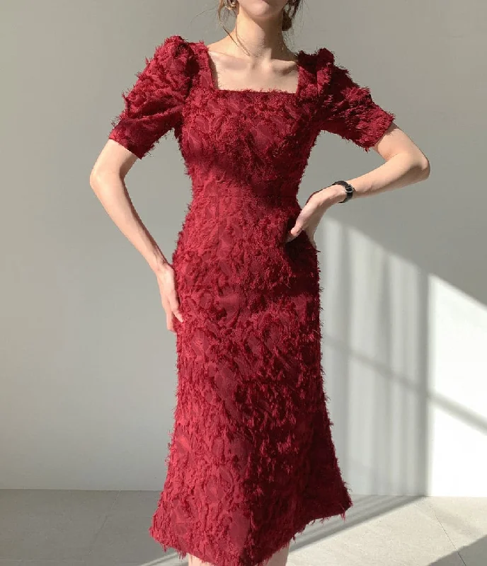 Vintage Square Collar Tassel Women Summer Dress