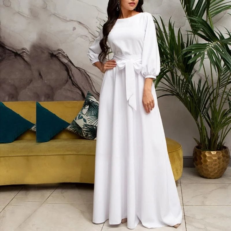 Vintage  Lantern Sleeve Elegant Bandage Floor-Length Dress