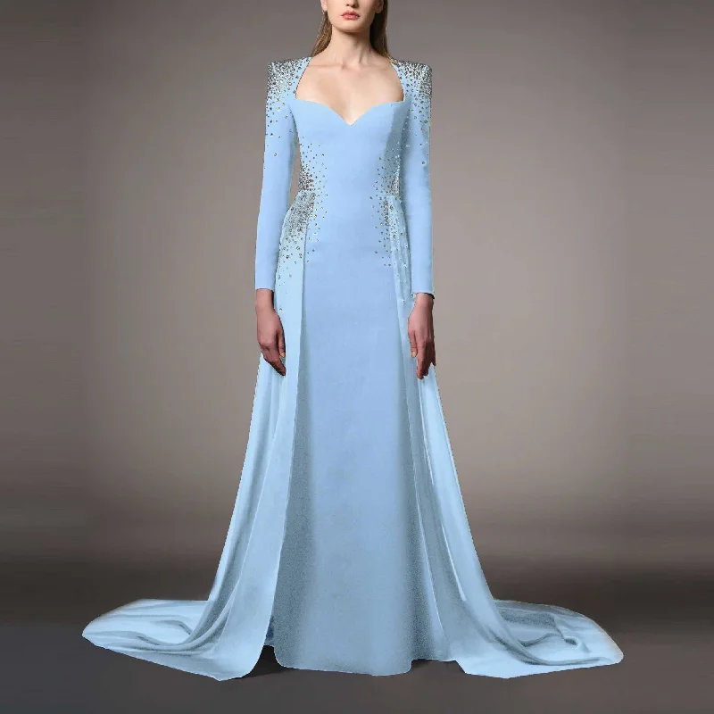 Blue Embroidered Dress Featuring Overskirt