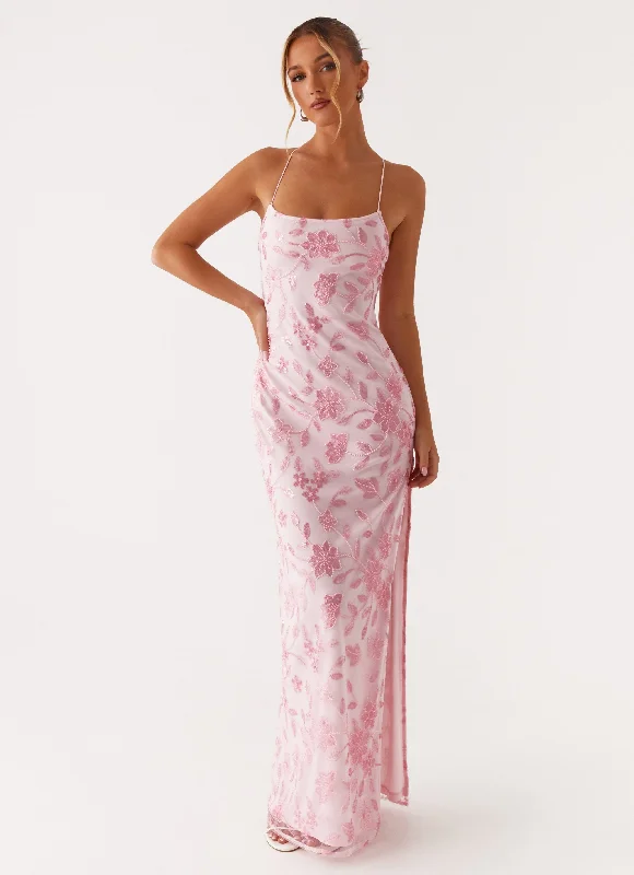Bright Lights Beaded Maxi Dress - Pink Trendy Floral Print Maxi Dress