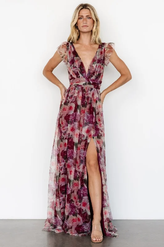 Carmine Maxi Dress | Wine Floral Chic Summer Floral Maxi Dress