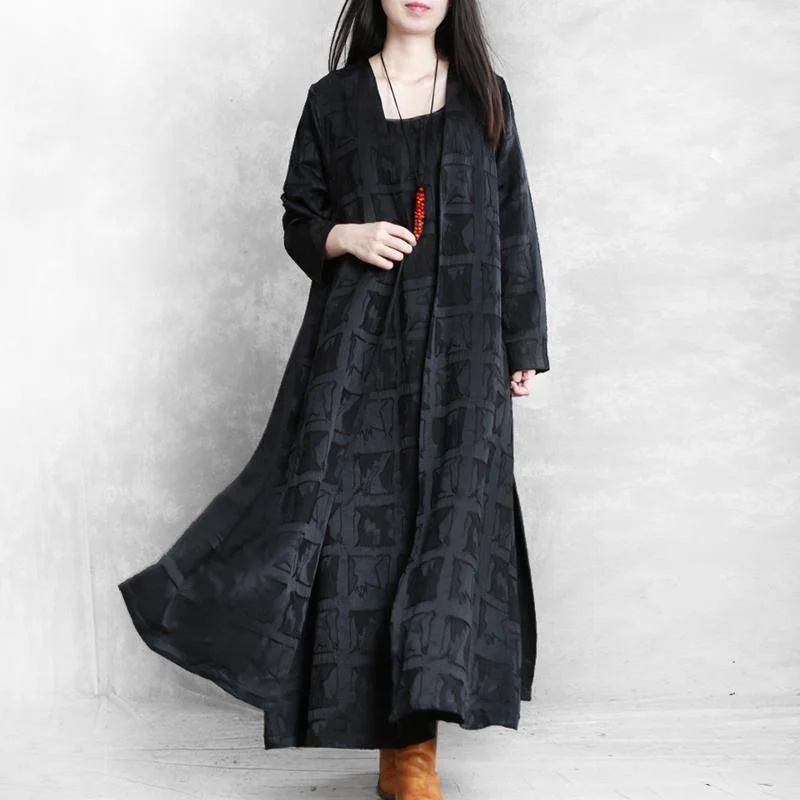 Chic side open two pieces Fashion Long coats black plaid Midi jackets fall Nylon Fabric Polyester Fabric Spandex Fabric Chic side open two pieces Fashion Long coats black plaid Midi jackets fall Nylon Fabric Polyester Fabric Spandex Fabric
