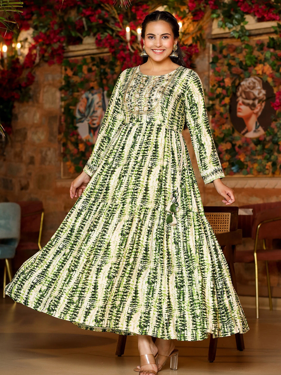 WOMEN'S GREEN CLASSY GREEN RAYON LONG GOWN