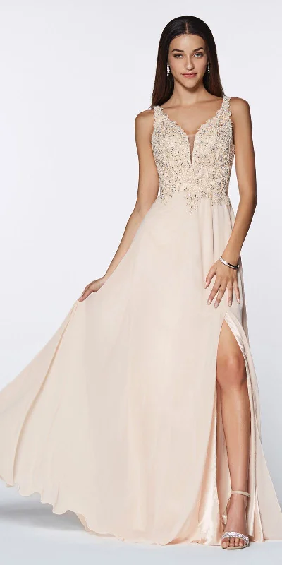 CLEARANCE - Cinderella Divine CD0133 Floor Length A-Line Chiffon Gown (Size S)