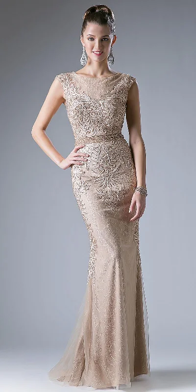 CLEARANCE - Cinderella Divine KC1736 Fitted Appliqued Long Lace Dress Cap Sleeved (Size 6)