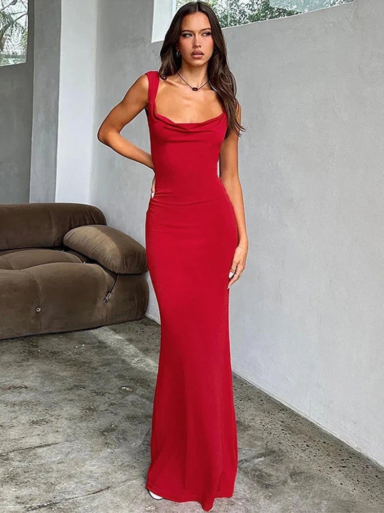 Bow Long Slim Bodycon Spaghetti Strap Backless Sexy Spring Summer Maxi Dress Trendy Maxi Dress with Straps