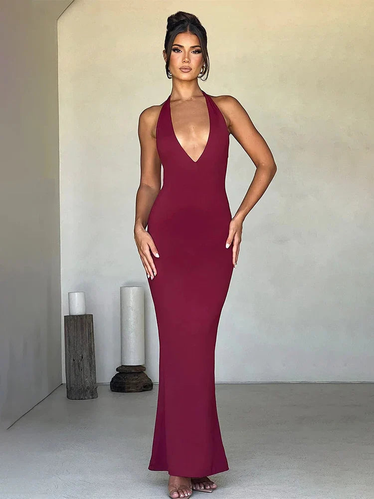 Bodycon Mermaid Long Halter Backless Nightclub Sexy Spring Summer Maxi Dress Fashionable High-Waist Maxi Dress