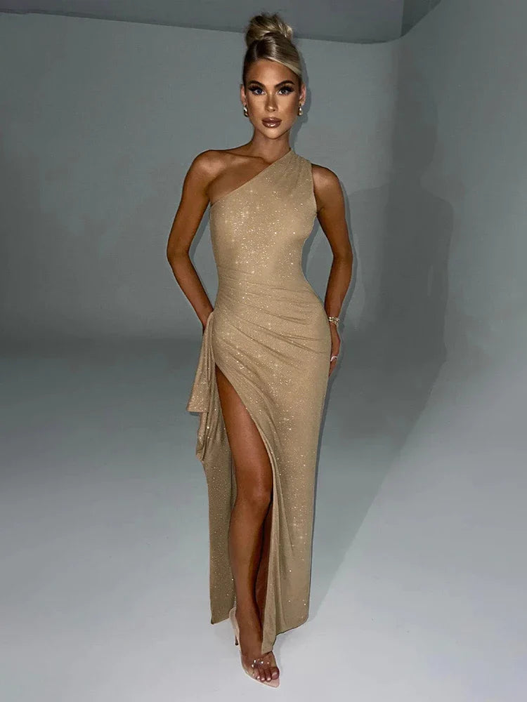 Sparkle Glitter High Split One Shoulder Slim Bodycon Elegant Long Summer Maxi Dress Comfortable T-Shirt Maxi Dress Sparkle Glitter High Split One Shoulder Slim Bodycon Elegant Long Summer Maxi Dress Comfortable T-Shirt Maxi Dress