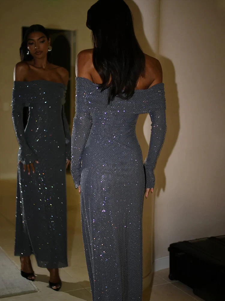 Off Shoulder Long Sparkle Glitter Nightclub Sexy Autumn Winter Maxi Dress Stylish Empire Waist Maxi Dress Off Shoulder Long Sparkle Glitter Nightclub Sexy Autumn Winter Maxi Dress Stylish Empire Waist Maxi Dress