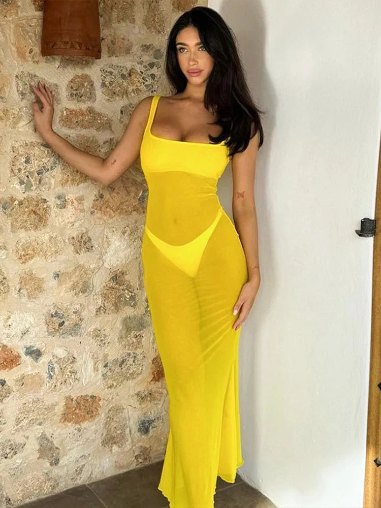 Mesh Perspective Spaghetti Strap Slim Bodycon Elegant Long Spring Summer Maxi Dress Comfortable Bohemian Maxi Dress Mesh Perspective Spaghetti Strap Slim Bodycon Elegant Long Spring Summer Maxi Dress Comfortable Bohemian Maxi Dress