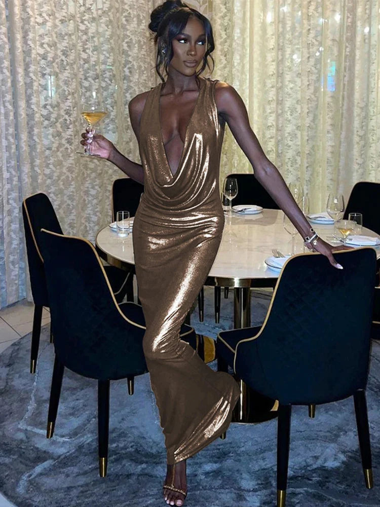 Slim Elegant Deep V Neck Backless Sexy Party Gold 2024 Maxi Dress Fashionable Open-Back Maxi Dress Slim Elegant Deep V Neck Backless Sexy Party Gold 2024 Maxi Dress Fashionable Open-Back Maxi Dress
