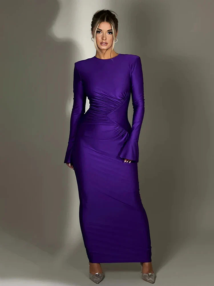 Pleated Slim Bodycon Autumn Winter Nightclub Party Elegant Long Maxi Dress Fashionable Halter Neck Maxi Dress Pleated Slim Bodycon Autumn Winter Nightclub Party Elegant Long Maxi Dress Fashionable Halter Neck Maxi Dress