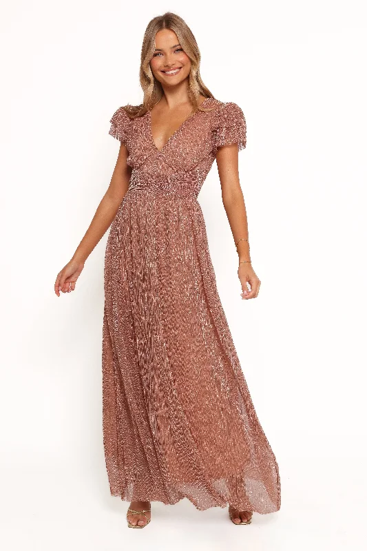 Cressida Maxi Dress - Rose Gold Elegant Boho Maxi Dress