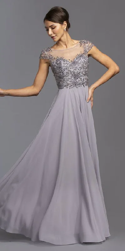 CLEARANCE - Aspeed USA M2100 Illusion Bodice Beaded A-line Dress (Size L)