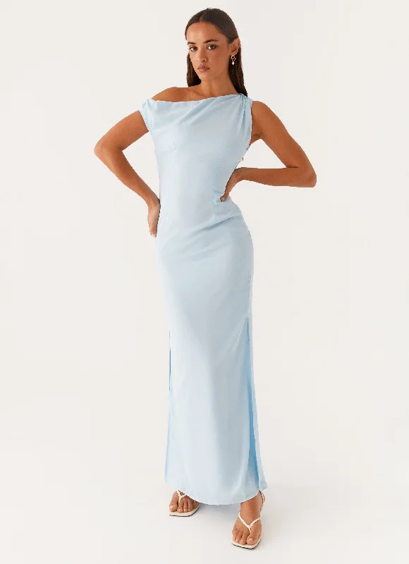 Dinner Date Maxi Dress - Blue Trendy Maxi Dress with Lace