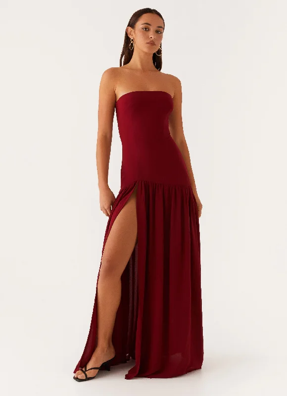 Eden Strapless Maxi Dress - Maroon Elegant Floral Maxi Dress