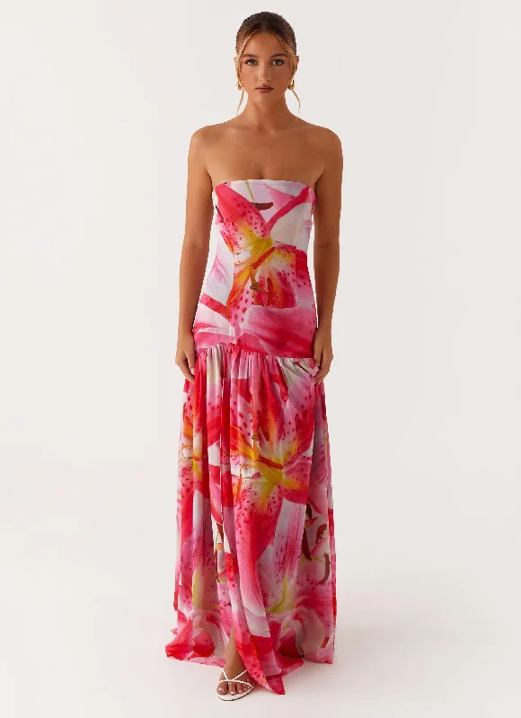 Eden Strapless Maxi Dress - White Pink Lilly Fashionable Layered Maxi Dress