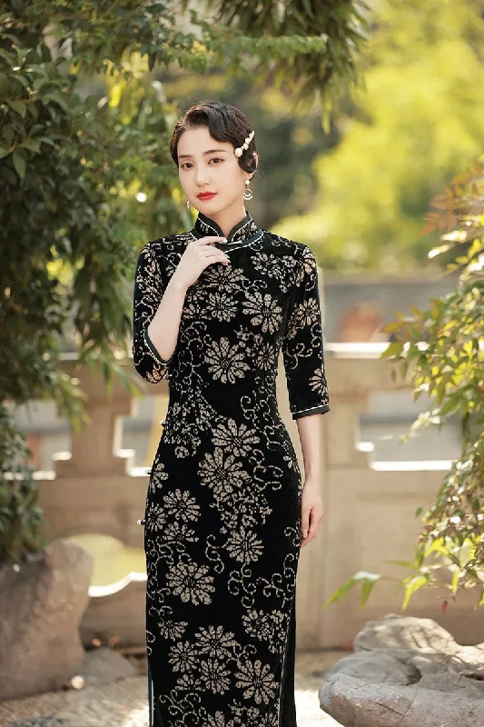 Modern Chinese qipao, Chinese Cheongsam Dress, Ball Gowns, 3/4 sleeve