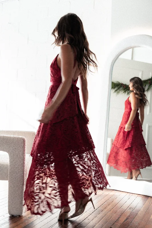 Elijah Maxi Dress - Red Fashionable Layered Maxi Dress